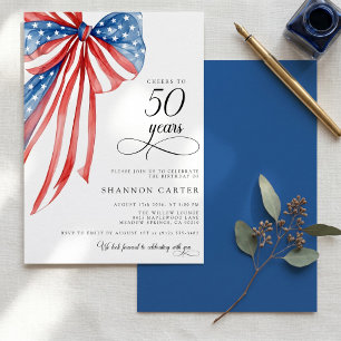Elegant Red White Blue Patriotic 50th Birthday Invitation