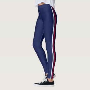 Elegant Red White Blue Striped  Leggings