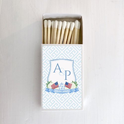 Elegant Red White Blue USA Flag Wedding Crest Matchboxes