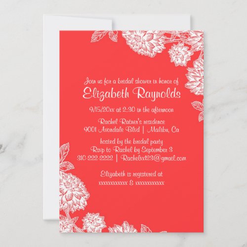 Elegant Red &amp; White Bridal Shower Invitations