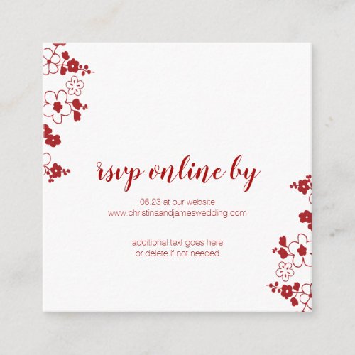 Elegant Red  White Cherry Blossom Wedding RSVP Enclosure Card