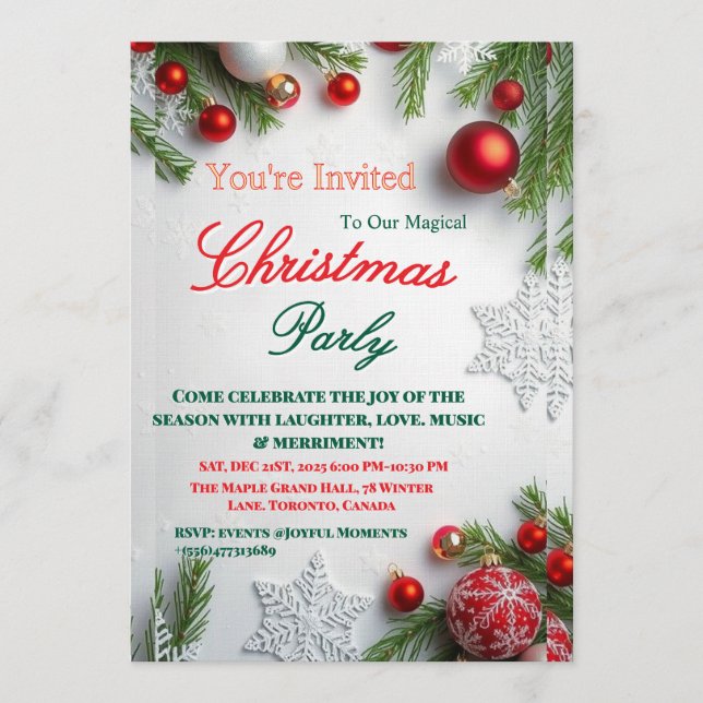 Elegant Red & White Christmas Party Invitation (Front)