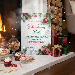 Elegant Red & White Christmas Party Invitation Foil Invitation