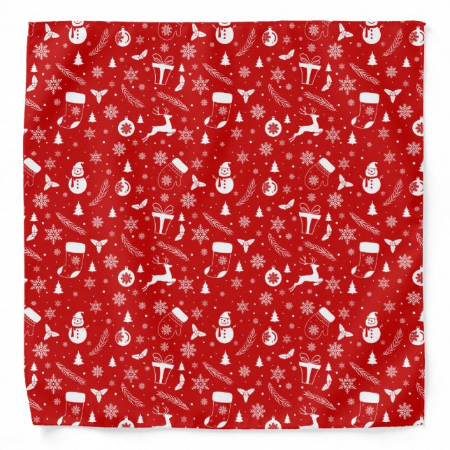 Elegant Red & White Christmas Pattern Bandana (Front)