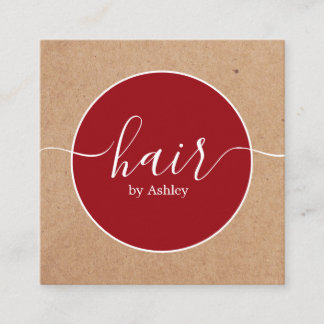 Elegant Red White Circle Printed Kraft Hairdresser Square Business Card