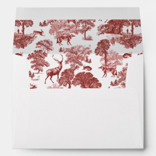 Elegant Red White Country Toile Deer Fox Envelope