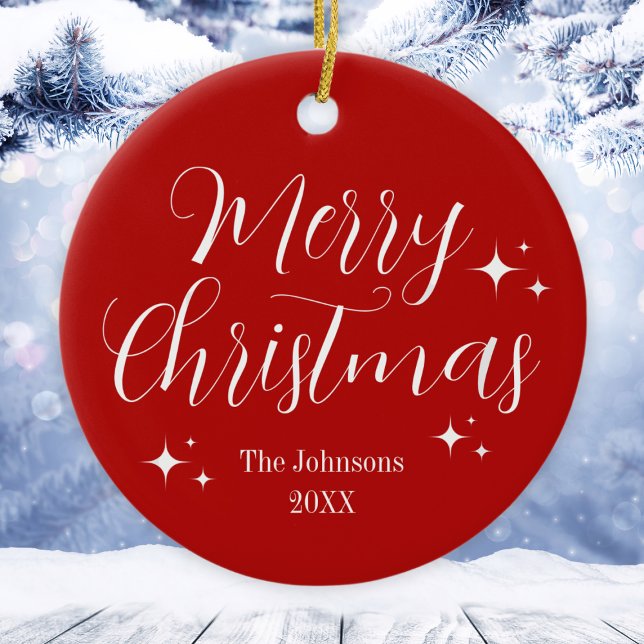Elegant Red White Custom Merry Christmas Ornament (Elegant Red White Custom Merry Christmas Ornament
)