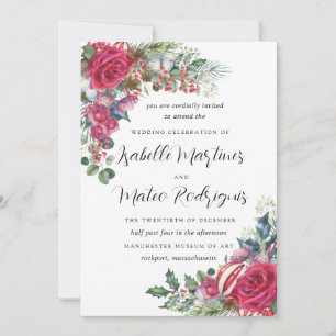Elegant Red White Floral Christmas Wedding Invitat Invitation