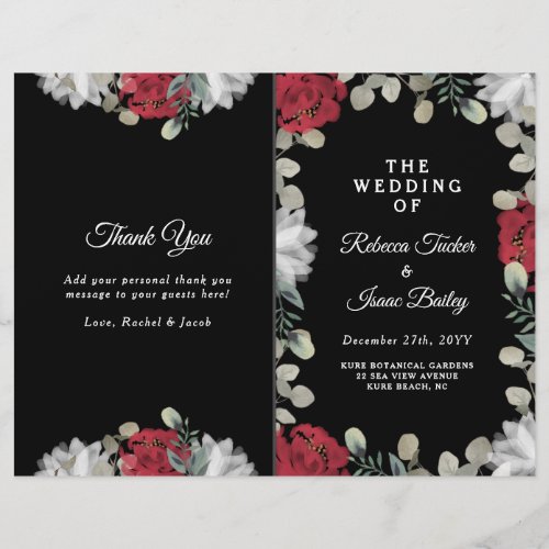 Elegant Red White Floral Greenery Wedding Program