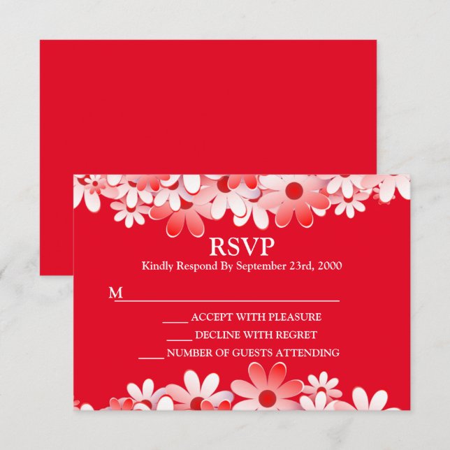 Elegant Red White Floral Wedding RSVP Card (Front/Back)