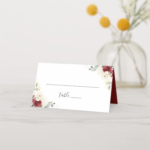 Elegant Red White Floral Wedding Table Place Card