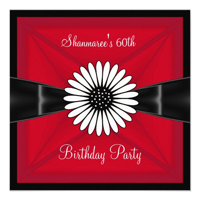Elegant Red White Flower Black 60th Birthday Party Custom Announcements