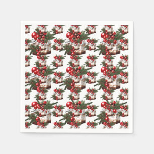 Elegant Red, White & Green Cake Pattern Holiday Napkins