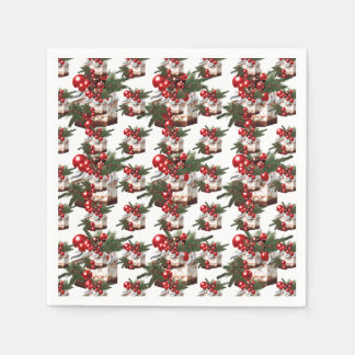 Elegant Red, White & Green Cake Pattern Holiday Napkins