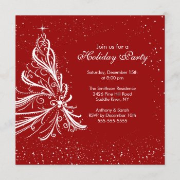 Elegant Red & White Holiday Christmas Party Invitation by celebrateitholidays at Zazzle