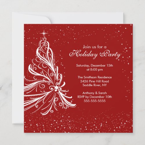 Elegant Red &amp; White Holiday Christmas Party Personalized Announcement