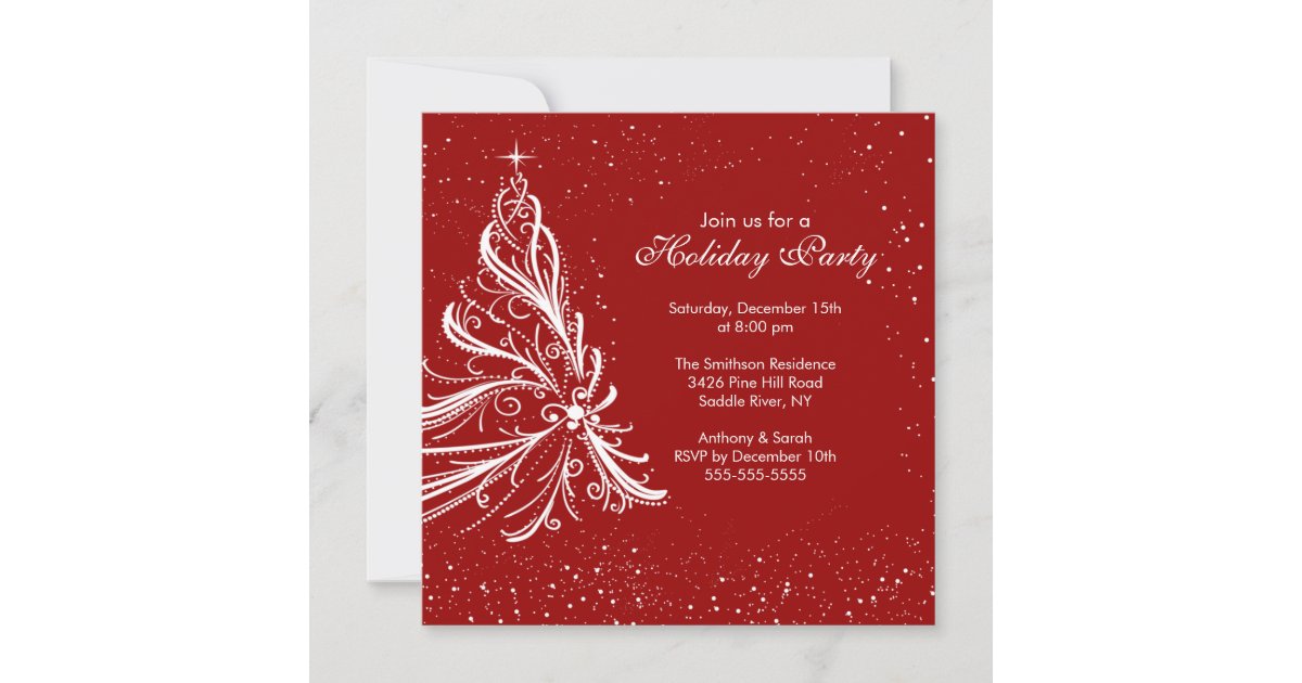 Elegant Red & White Holiday Christmas Party Invitation | Zazzle