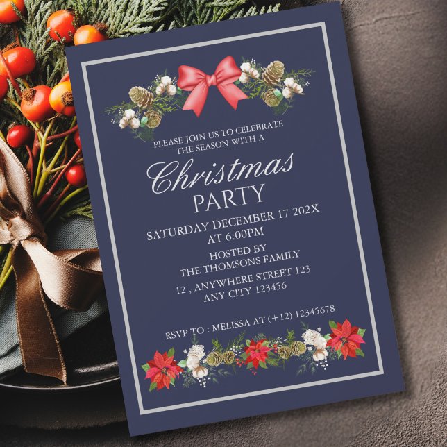 Elegant Red White Holly Floral Berries Christmas  Invitation (Creator Uploaded)