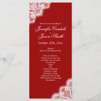 Elegant Red White Lace Vertical Wedding Programs