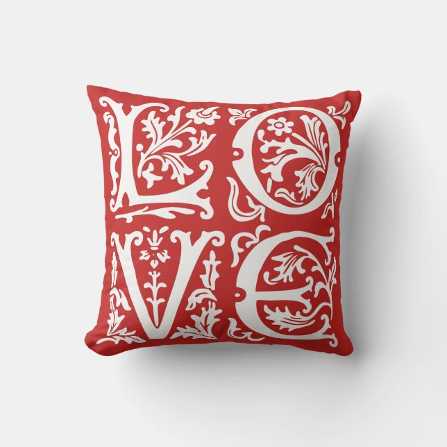 Elegant Red White Love Word Art Valentine Throw Pillow (Front)