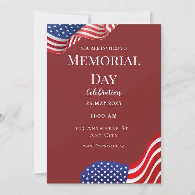 Elegant Red White Memorial Day Invitation (Front)