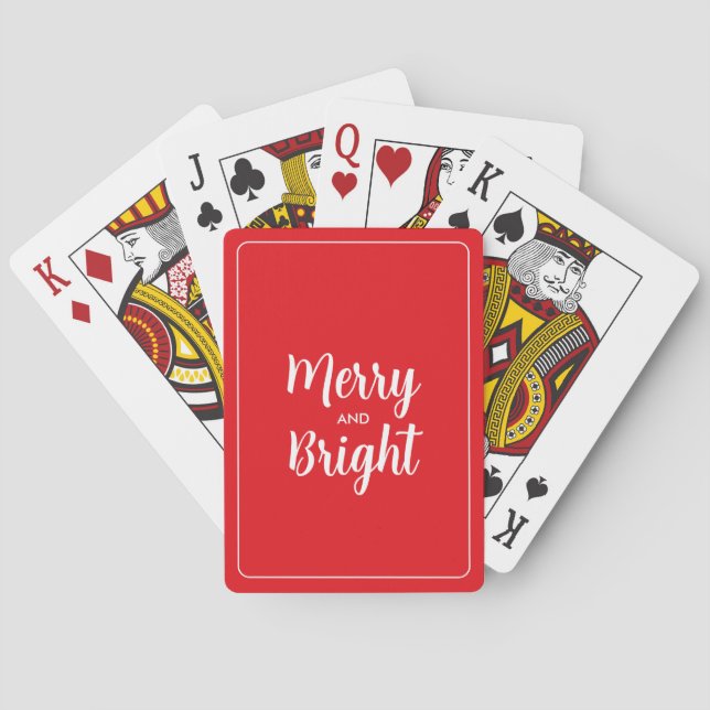 Elegant Red White Merry and Bright Christmas Poker Cards (Back)