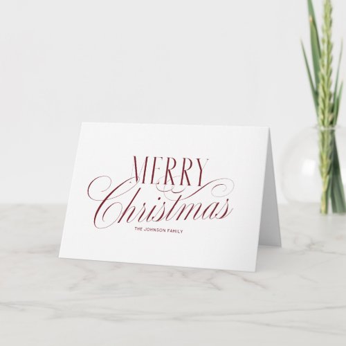 Elegant Red White Merry Christmas Script Holiday Card