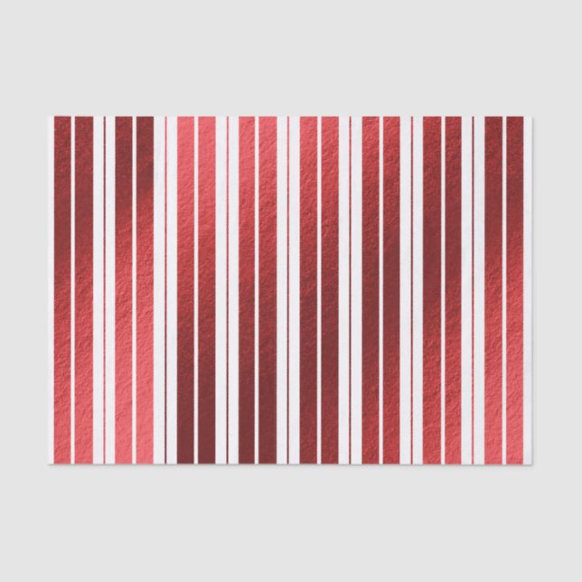 Elegant Red White Metallic Candy Striped Tissue Paper (Front)