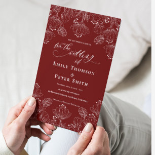 Elegant Red White Minimalist Line Floral Wedding Invitation