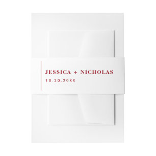 Elegant Red & White Modern Minimalist Wedding Invitation Belly Band