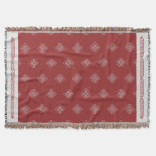 Elegant Red White Mongolian Traditional Pattern Throw Blanket