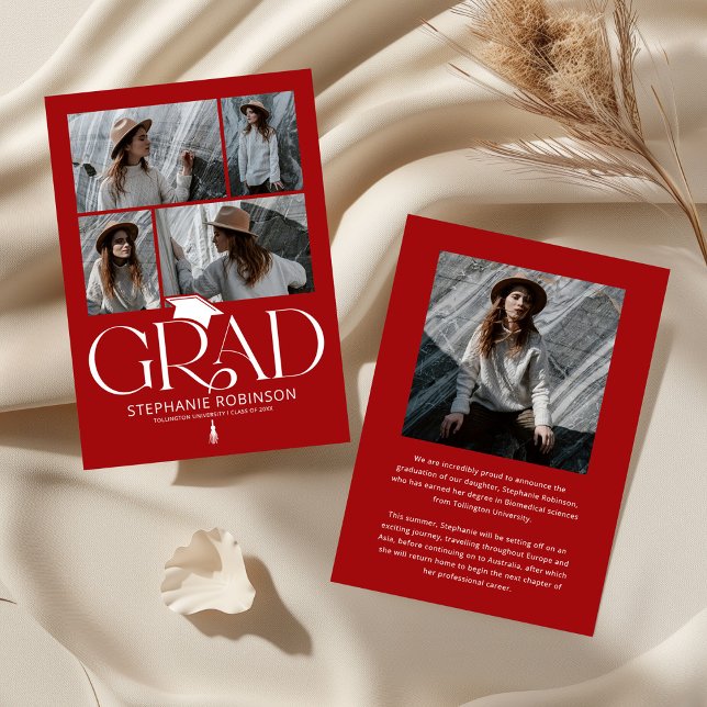 Elegant Red & White Photo Collage Graduation Announcement (Creator Uploaded)
