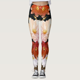Elegant Red White & Pink Watercolor Floral Pattern Leggings