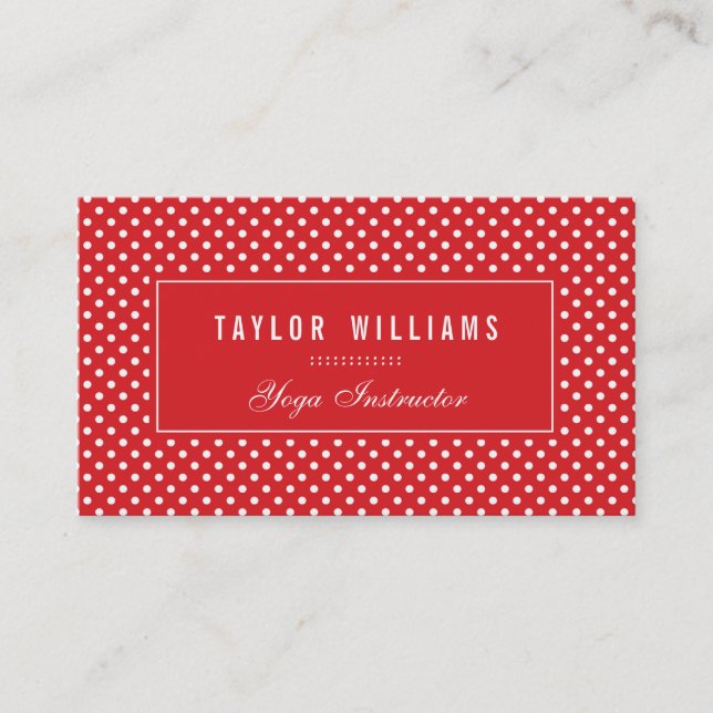 Elegant, Red & White Polka Dots Business Card (Front)