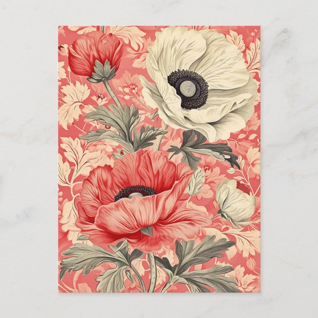 Elegant Red White Poppies Floral Art Postcard (Front)