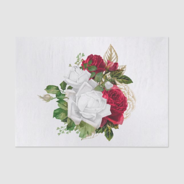 Elegant Red White Rose Bouquet Tissue Paper (Front)