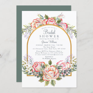Elegant Red White Rose Floral Bridal Shower Invitation