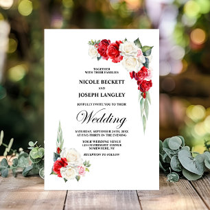 Elegant Red White Rose Floral Wedding Invitation
