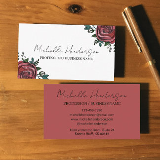 Elegant Red & White Rose Illustration Florist Business Card