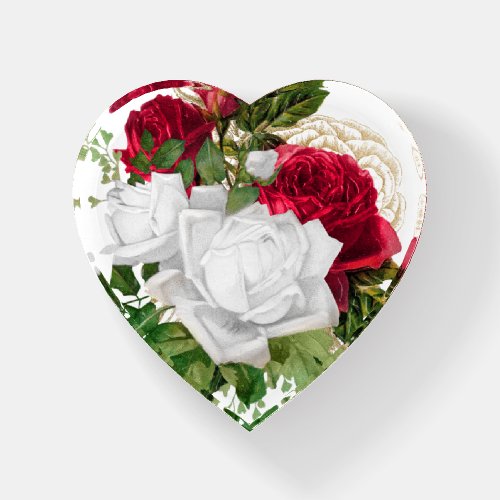 Elegant Red White Roses Bouquet Paperweight