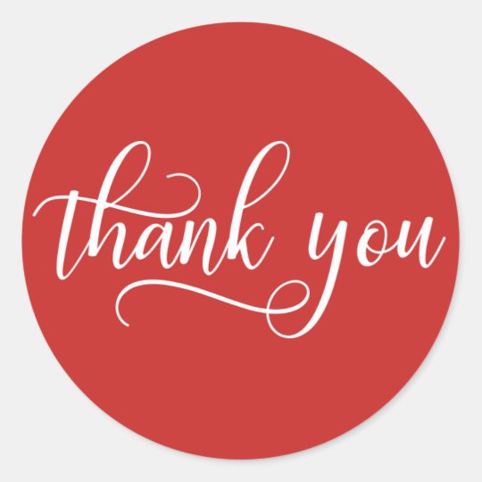 Elegant RED White Script Calligraphy Thank You Classic Round Sticker ...