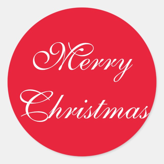 Elegant Red White Script Merry Christmas Classic Round Sticker (Front)