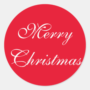 Elegant Red White Script Merry Christmas Classic Round Sticker