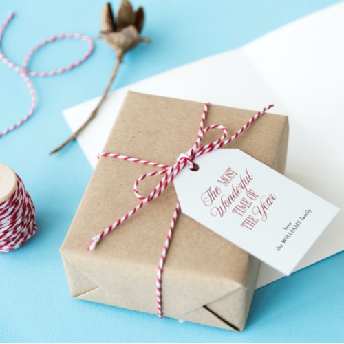 Elegant Red  White Script Typography Christmas  Gift Tags