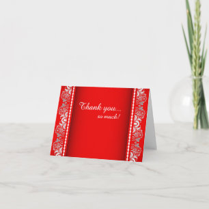 Elegant Red, White & Silver Lace Diy Words Letterpress Thank You Card