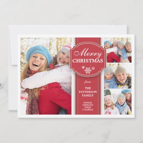 Elegant  Red &amp; White Snow 4 Photo Greeting Card