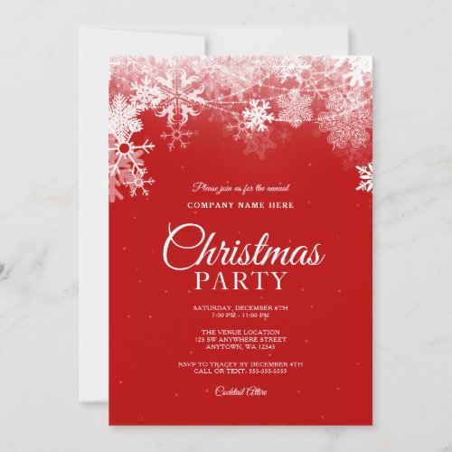 Elegant Red White Snowflake Corporate Christmas Invitation