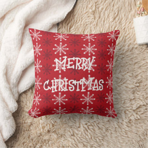 Elegant Red White Snowflake Merry Christmas Throw Pillow