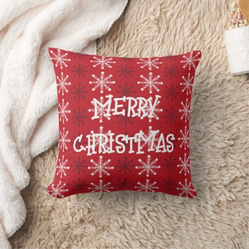 Elegant Red White Snowflake Merry Christmas  Throw Pillow