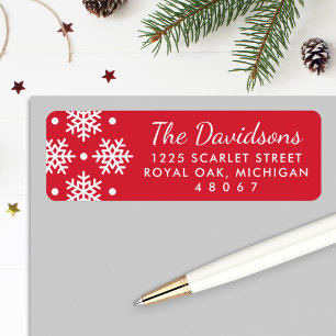 Elegant Red White Snowflake Return Address Label